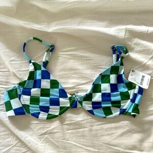 Free People Checkered Blue Bikini Top size Large NWT